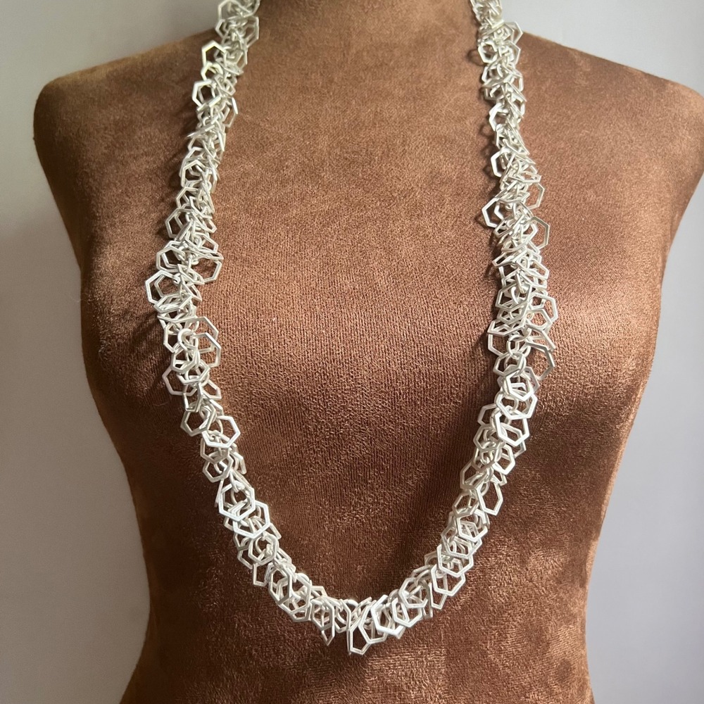 Marla Wynne Silver Tone Hexagon Statement Geometric Long Necklace 36"